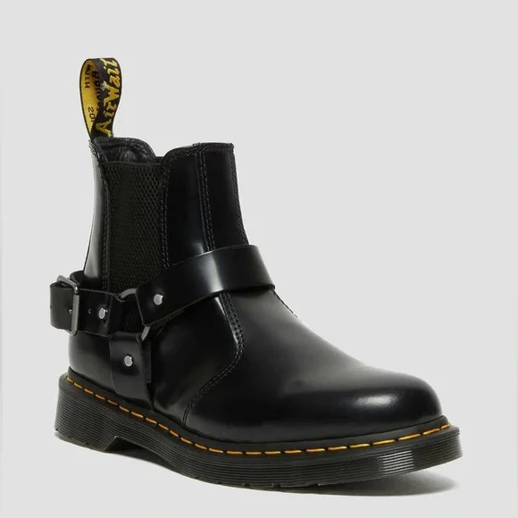Dr. Martens WINCOX Black Leather Harness Buckle Moto Chelsea Boots Sz 9 NEW - Picture 15 of 16